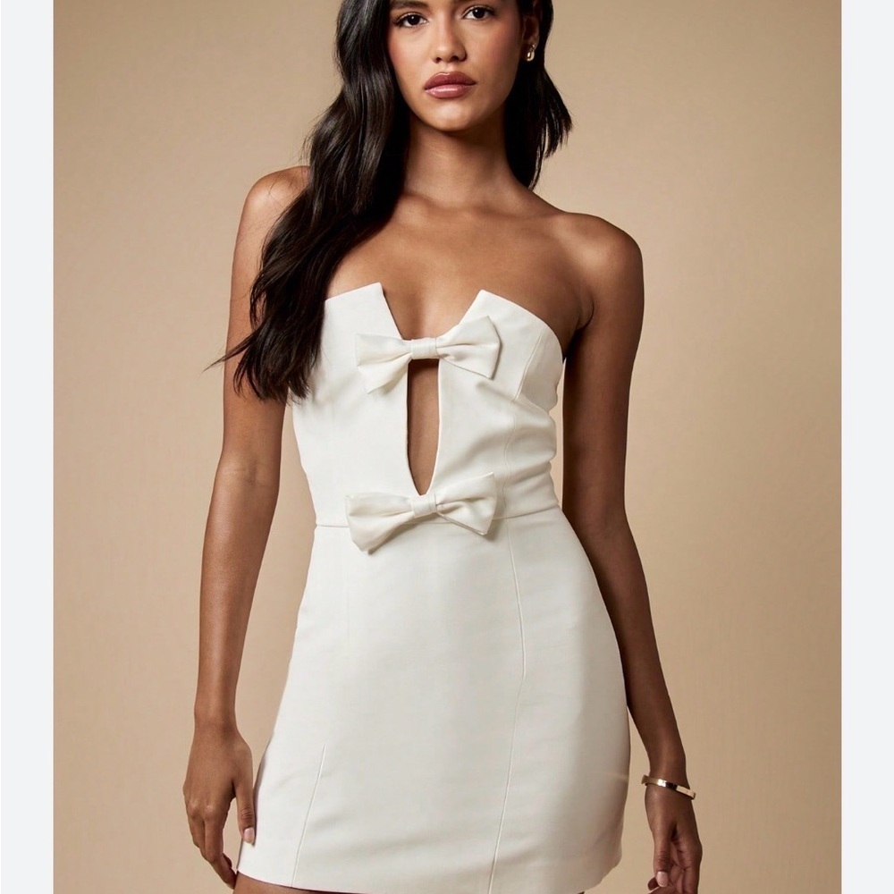 Missguided Cream Bow Detail Mini Dress